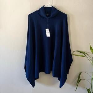 Alfani Turtleneck Poncho Sweater Womens XXL Navy Blue Knit Casual Cozy Layer